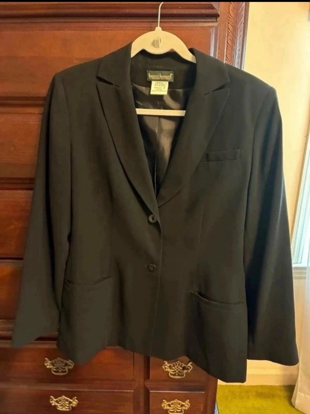 Vtg 90s Harve Benard Black Tailored 3-Button Blazer Suit Jacket Lined Size 12